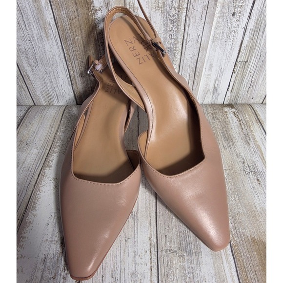 Naturalizer Nude Beige Leather Pointed Toe Slingback Flared Kitten Heels Pump 7W - Picture 4 of 10